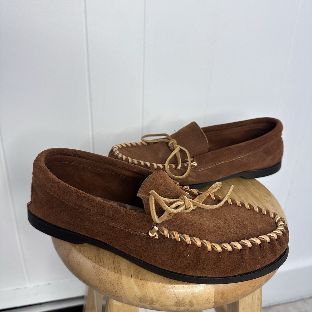 Minnetonka Suede Moccasins with Light Stitching